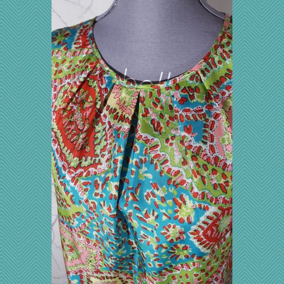 Talbots Abstract Printed Button Up Back Sleeveless Blouse - Picture 2 of 4